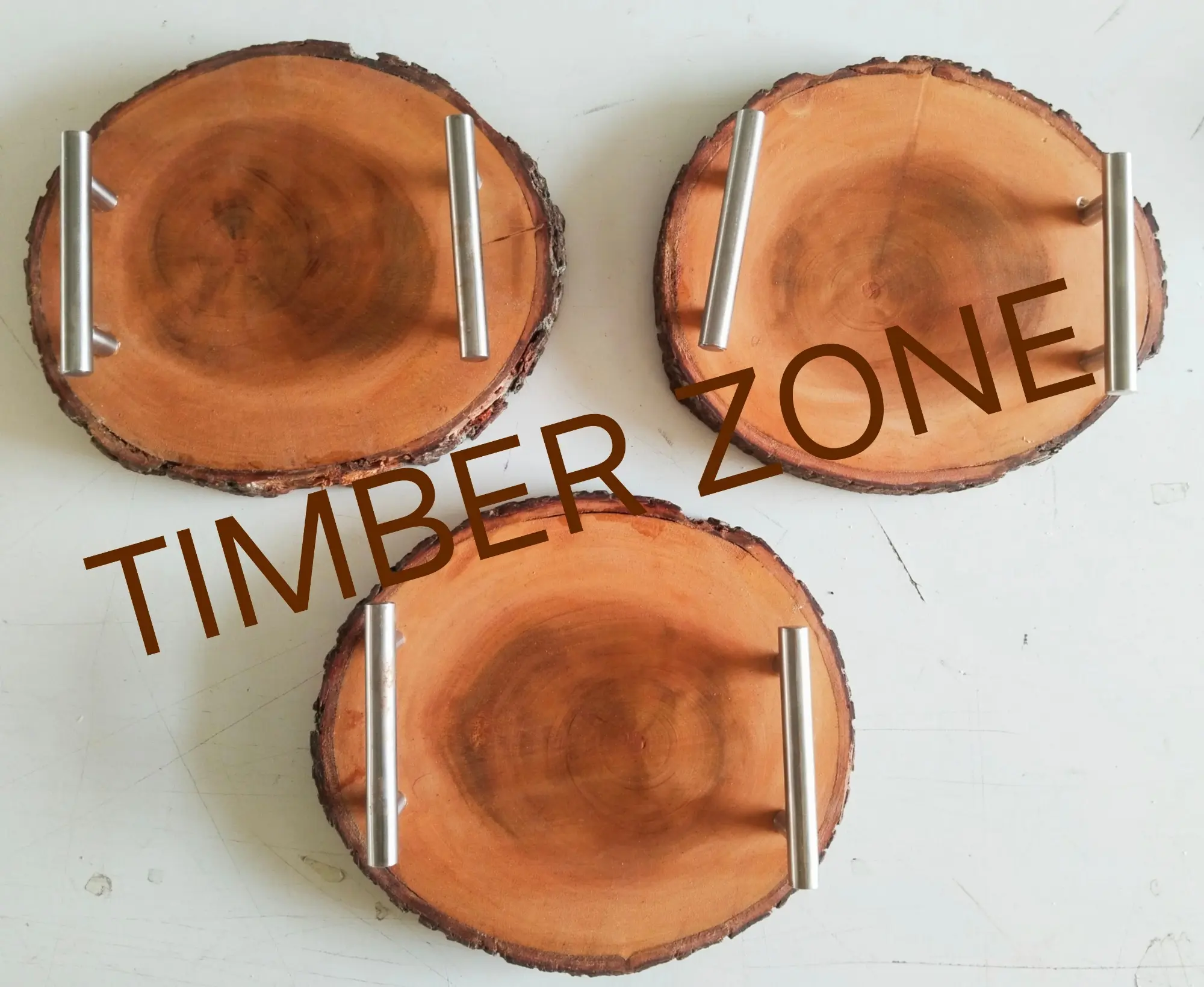 Picture of 8 or 9 inch Unique Design High Quality Wooden Slice Tea Tray  With Handle - Multicolor