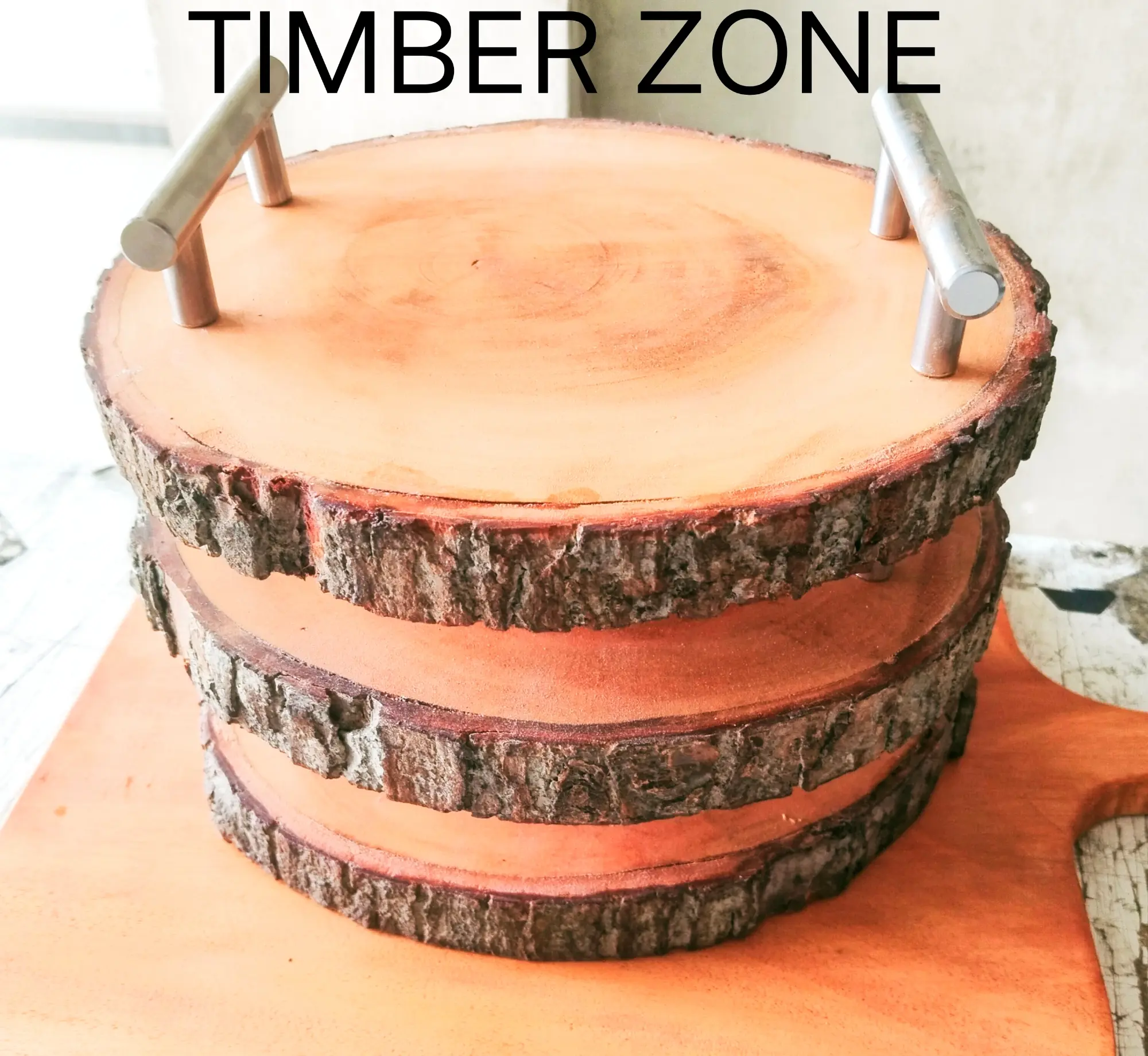 Picture of 8 or 9 inch Unique Design High Quality Wooden Slice Tea Tray  With Handle - Multicolor