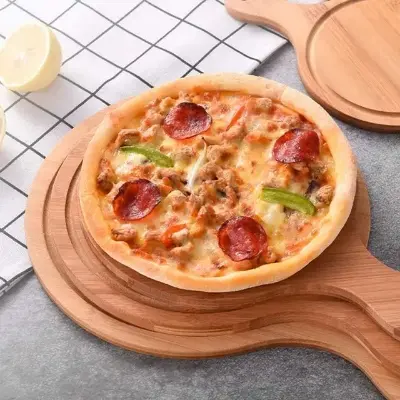 Picture of 9 inch Round Pizza Tray, Wooden Pizza Plate Tray with Handle, Baking Tray Pizza Stone Cutting Board Platter Pizza Cake Bakeware Tools - Multicolor