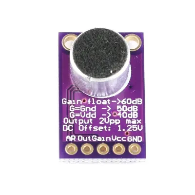 Picture of MAX9814 Microphone Amplifier Board Module – Electret Mic Amplifier with Automatic Gain Control (AGC) – Ideal for Arduino, Microcontroller & Sound Projects(Purple)