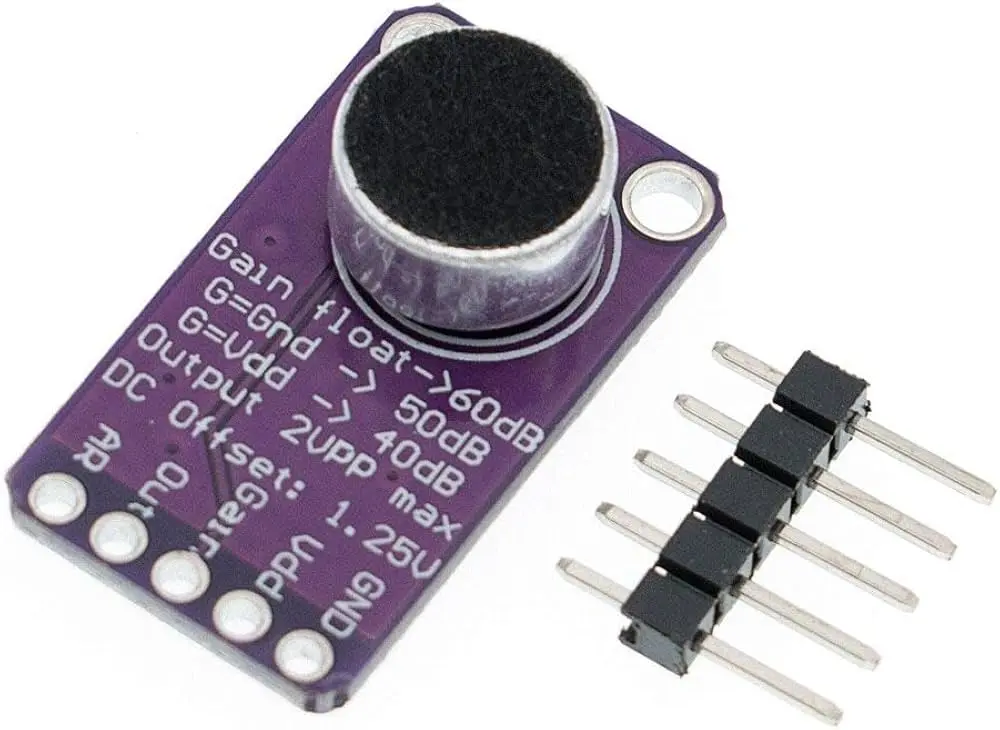 Picture of MAX9814 Microphone Amplifier Board Module – Electret Mic Amplifier with Automatic Gain Control (AGC) – Ideal for Arduino, Microcontroller & Sound Projects(Purple)