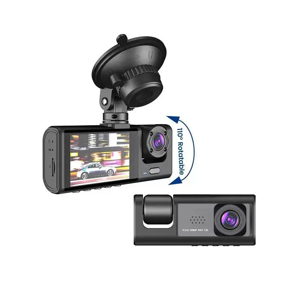 Picture of 3 Lens Car Dash Camera with WiFi & Night Vision – Front, Inside, Rear Recording(Black)