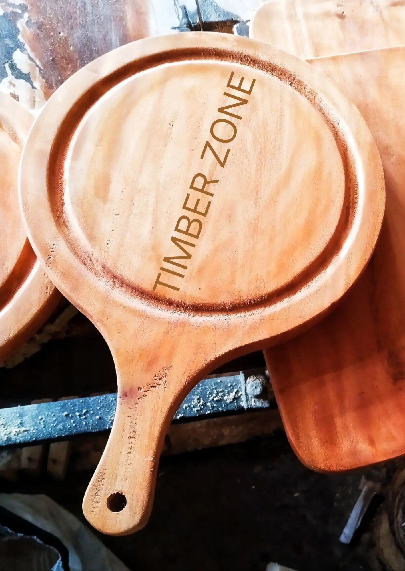 Picture of 12 Inches Mahogany Wooden Round Head Pizza Board / Pizza Tray - Multicolor