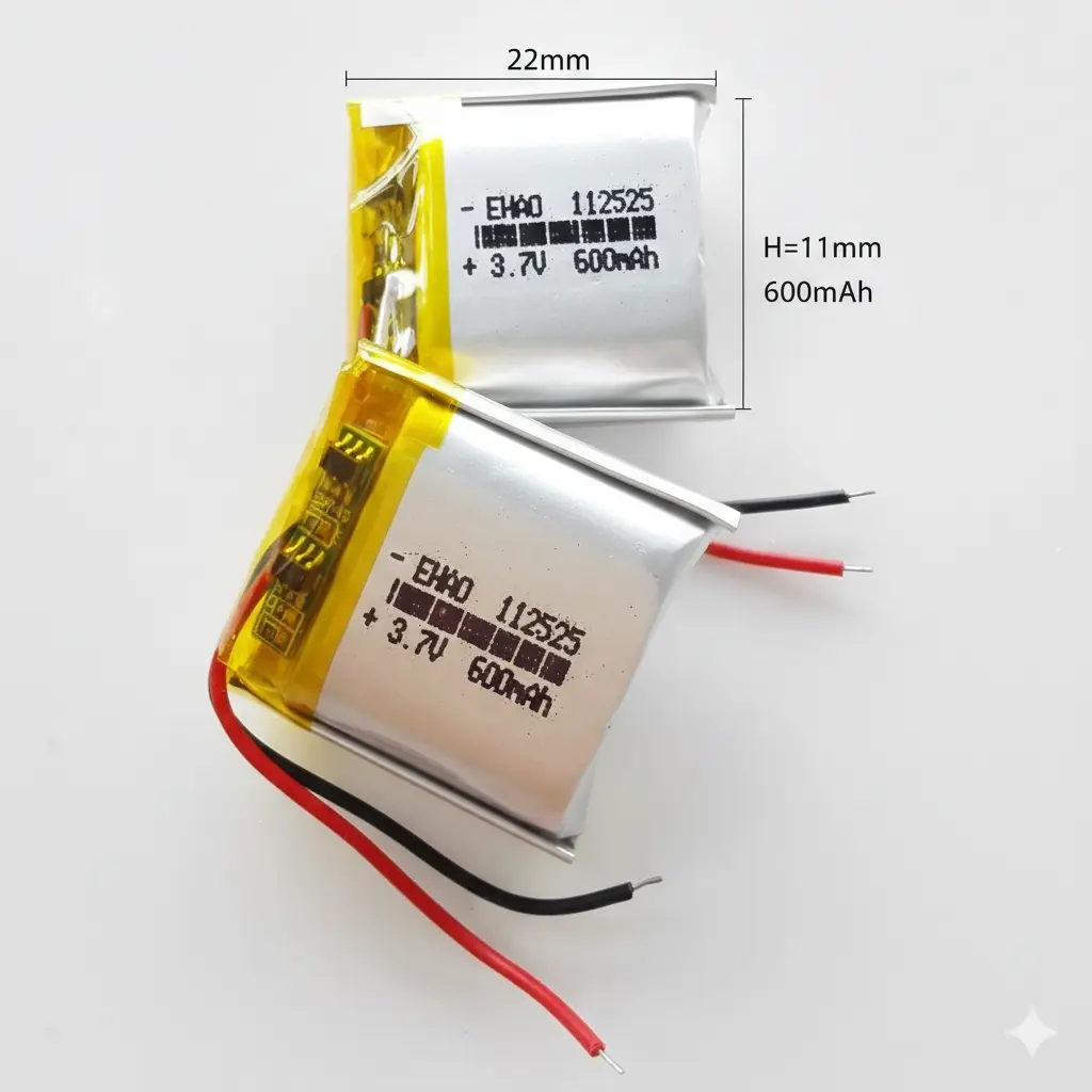 Picture of 3.7V 600mAh MT602025  Rechargeable Li-Po Battery for Wearable, IoT & Mini DIY Electronics(Silver)