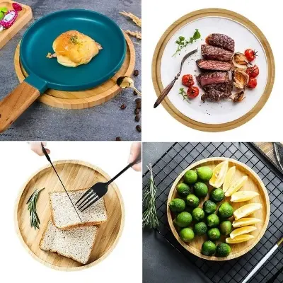 Picture of 15 Inch Wooden Charger Plate Wedding and Home Round Unique plate and Dish with Carved Finished Charger Plate tray - Multicolor