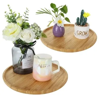 Picture of 15 Inch Wooden Charger Plate Wedding and Home Round Unique plate and Dish with Carved Finished Charger Plate tray - Multicolor