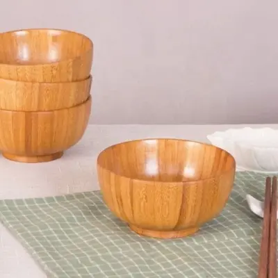 Picture of Korean  Style Wooden Bowl Soup/Salad Rice Bowls Natural Wood Tableware ( 5inch ) - Multicolor