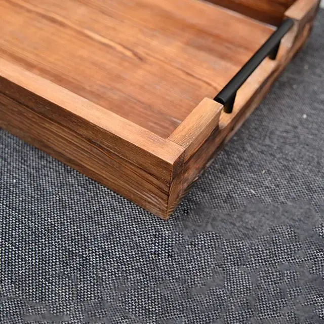 Picture of European Wooden unique design Tray Tableware Food Dessert Cake Snack Serving Tray Plate with handle - White