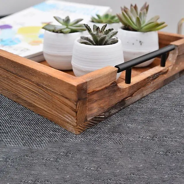 Picture of European Wooden unique design Tray Tableware Food Dessert Cake Snack Serving Tray Plate with handle - White