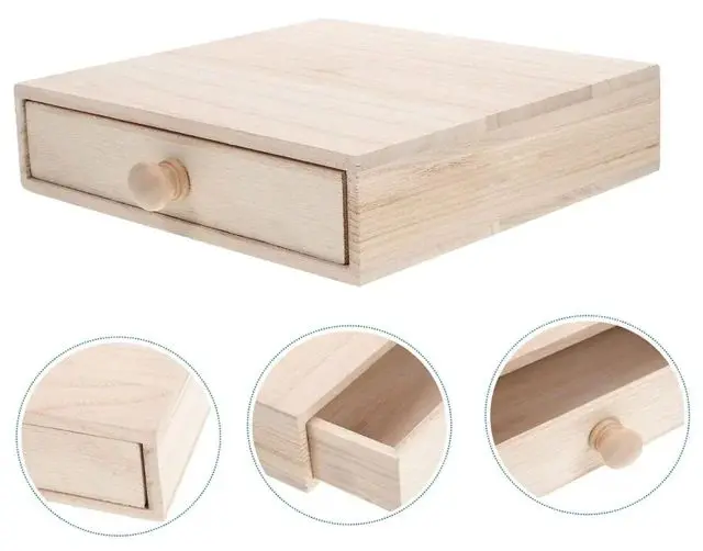 Picture of wooden Box Gift Jewelry storage Drawer Case Wood Tea Organizer Container Wood Jewelry Box Antique Decor - Multicolor