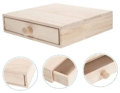 Picture of wooden Box Gift Jewelry storage Drawer Case Wood Tea Organizer Container Wood Jewelry Box Antique Decor - Multicolor