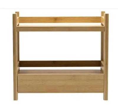 Picture of 2-Tier Bamboo Countertop Shelf with Drawer Small Multi-Purpose Storage Bookshelf for Bathroom Office Makeup Kitchen Organizer - Multicolor