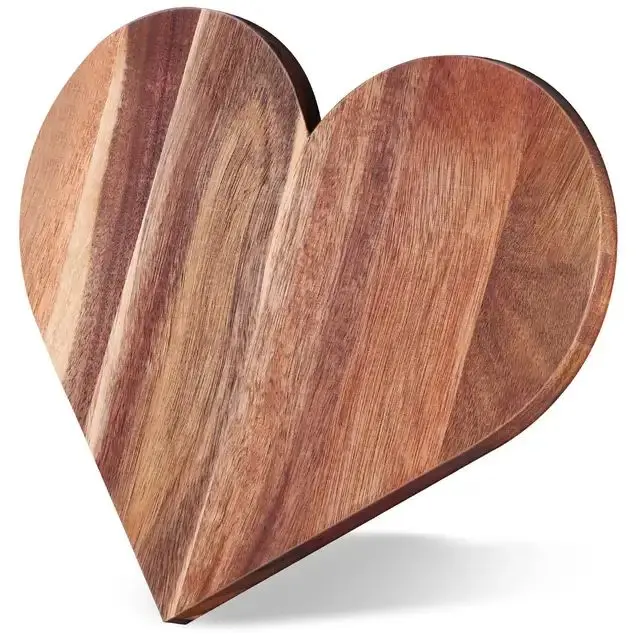 Picture of Customized Heart Shaped Wood Cutting Board Wood Bread Board Cheese Serving Board for Meat - Multicolor