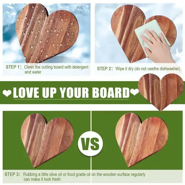 Picture of Customized Heart Shaped Wood Cutting Board Wood Bread Board Cheese Serving Board for Meat - Multicolor