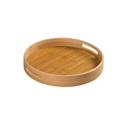 Picture of Unique Style High Quality Wooden Round Serving Tray with well   polish - Multicolor