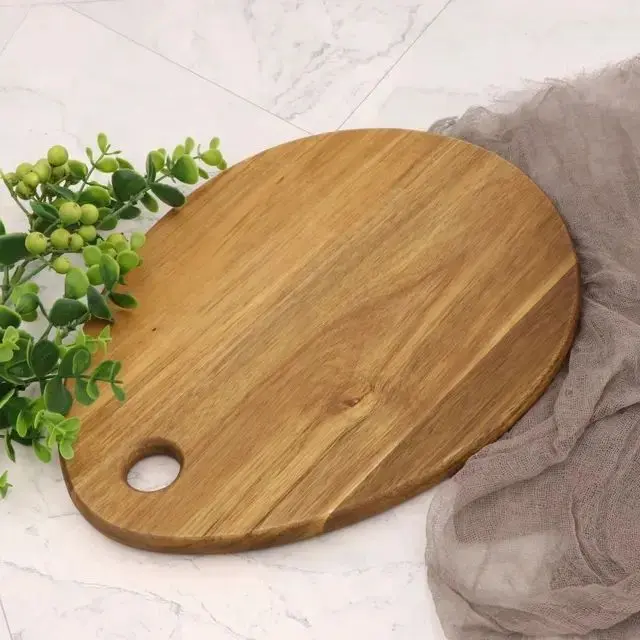 Picture of Unique acacia wood cutting board with easy hand grip hole for meat bread cheese nut fruit butcher block wooden cheese board - Multicolor