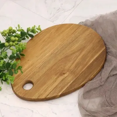 Picture of Unique acacia wood cutting board with easy hand grip hole for meat bread cheese nut fruit butcher block wooden cheese board - Multicolor