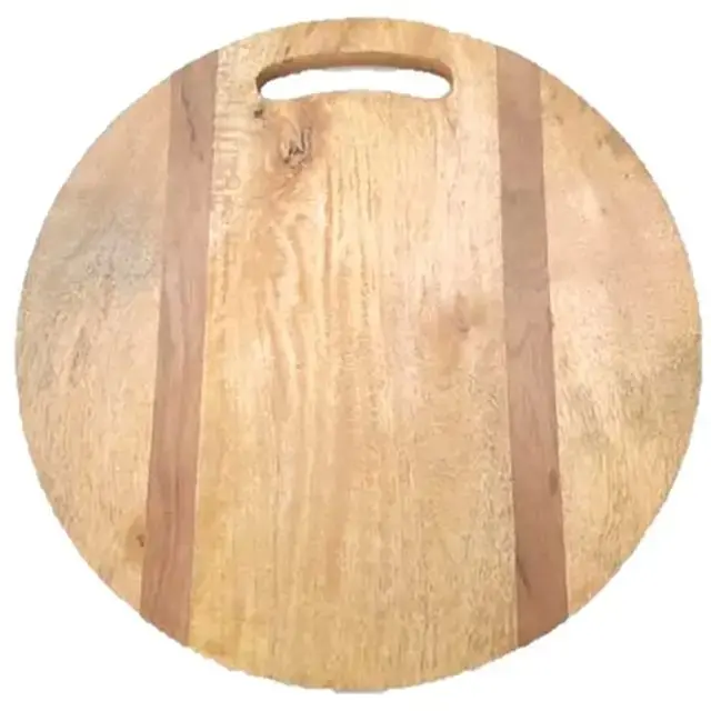 Picture of Food Serving Tray Plates with Hole Small Wood Cutting Board  round shaped (11 inch ) - Multicolor