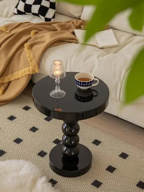 Picture of Nordic sofa side a few home retro solid wood round side table wabi sabi wind small coffee table - Multicolor