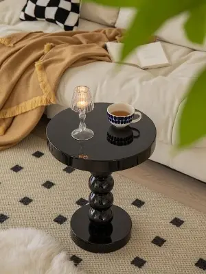 Picture of Nordic sofa side a few home retro solid wood round side table wabi sabi wind small coffee table - Multicolor