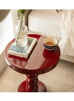 Picture of Nordic sofa side a few home retro solid wood round side table wabi sabi wind small coffee table - Multicolor