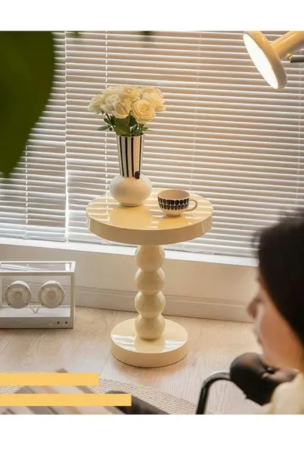 Picture of Nordic sofa side a few home retro solid wood round side table wabi sabi wind small coffee table - Multicolor