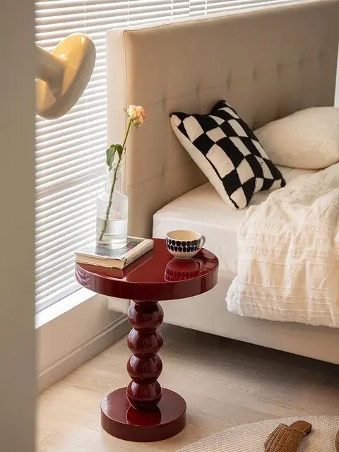 Picture of Nordic sofa side a few home retro solid wood round side table wabi sabi wind small coffee table - Multicolor