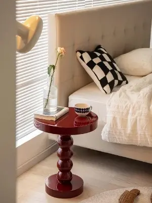 Picture of Nordic sofa side a few home retro solid wood round side table wabi sabi wind small coffee table - Multicolor