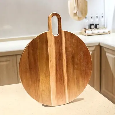 Picture of High Quality Round Acacia Wooden Cheese Board Wood Cutting Board Wood Charcuterie Board with Handle - Multicolor