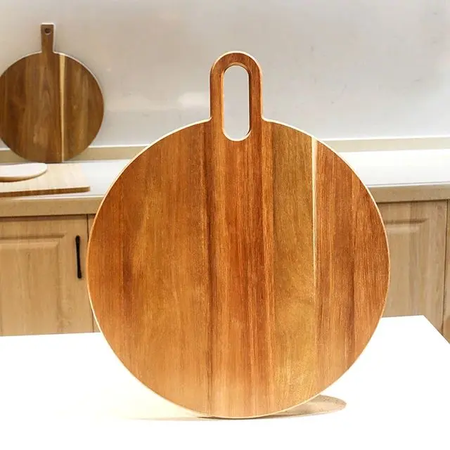 Picture of High Quality Round Acacia Wooden Cheese Board Wood Cutting Board Wood Charcuterie Board with Handle - Multicolor