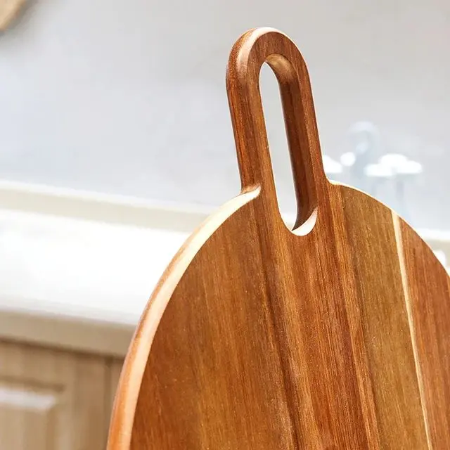 Picture of High Quality Round Acacia Wooden Cheese Board Wood Cutting Board Wood Charcuterie Board with Handle - Multicolor