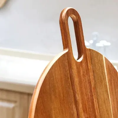 Picture of High Quality Round Acacia Wooden Cheese Board Wood Cutting Board Wood Charcuterie Board with Handle - Multicolor