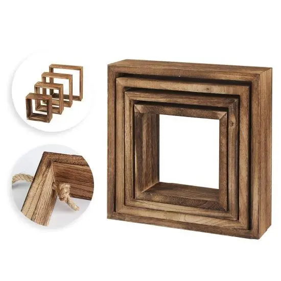Picture of CaoXian HiHome Floating Hanging Square Shelves Wall Mounted Rustic Wood Cube Display Shelf Shadow Boxes - Multicolor