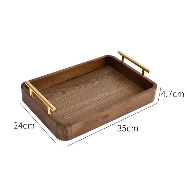 Picture of Solid Wooden Serving Decorative Coffee Table Tray Rectangle Wood Food Tray Rectangle Black Walnut Serving Tray With Handles - Multicolor