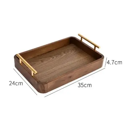 Picture of Solid Wooden Serving Decorative Coffee Table Tray Rectangle Wood Food Tray Rectangle Black Walnut Serving Tray With Handles - Multicolor