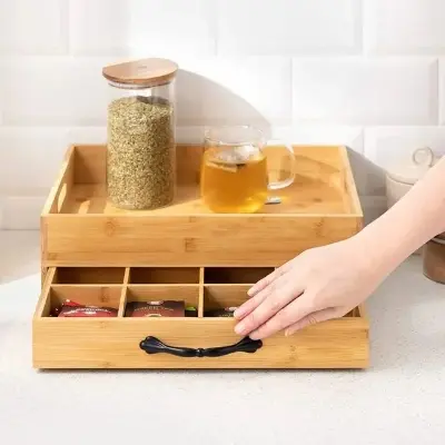 Picture of High Quality European  Wooden Tea Bag Organizer Drawer Natural Wooden Tea Bag Organizer Storage Box - Multicolor