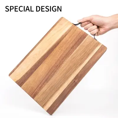 Picture of High quality wooden choping board with steel  handle ( 10 inch by 14 inch ) - Multicolor