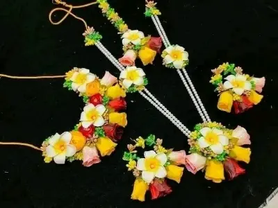 Picture of Holud,Bridal,Wedding Jewlery Set Women For Gaye Holud Rose Flower With Artificial Ornaments - Watch For Women with handcraft - Multicolor,S