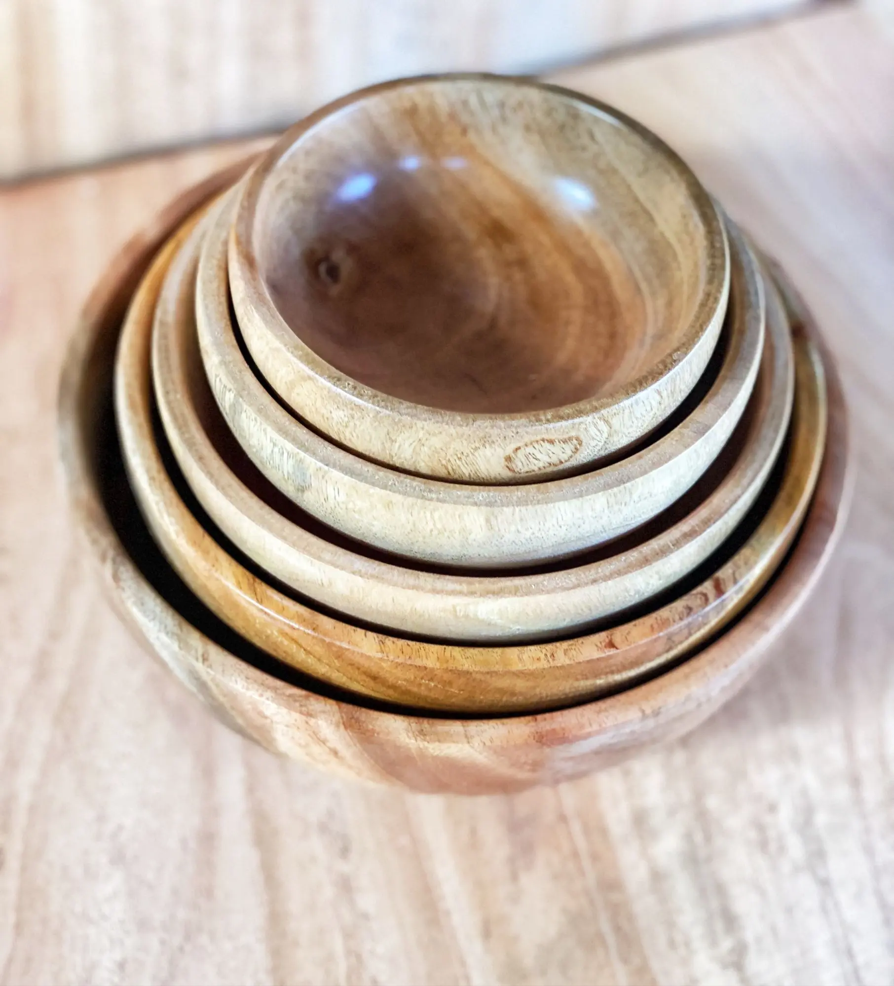 Picture of daily uses 5 pcs wooden bowl set ( 4'5'6'7'8 inch ) - Multicolor