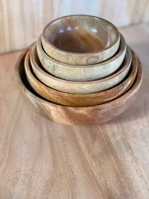 Picture of daily uses 5 pcs wooden bowl set ( 4'5'6'7'8 inch ) - Multicolor