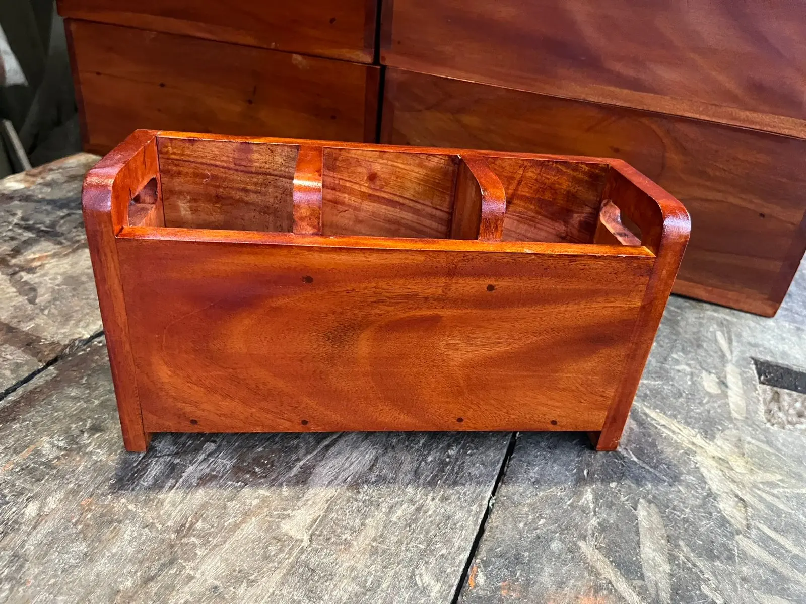 Picture of Rustic Large Wooden Utensil Organizer holder Cooking Tools Storage Kitchen - Multicolor