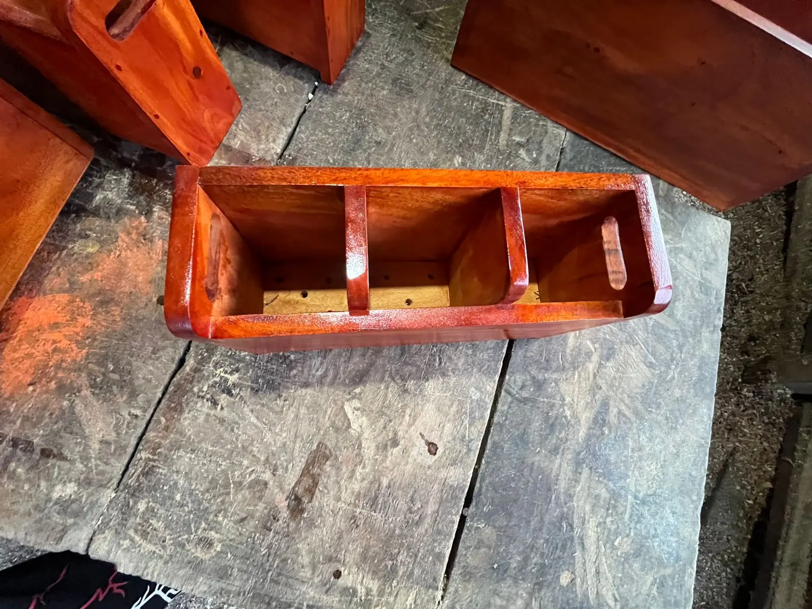 Picture of Rustic Large Wooden Utensil Organizer holder Cooking Tools Storage Kitchen - Multicolor