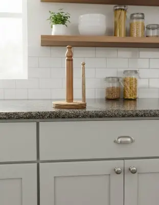 Picture of Wooden Paper Towel Holder Natural Wood Countertop Vertical Tissue Holder Rack Kitchen Paper Hanger Rack Countertop Wooden Paper Roll Holder for Kitchen Bedroom Living Room Home Decoration 1 pcs - Multicolor