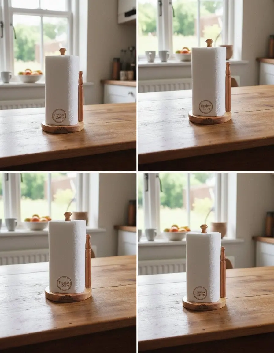 Picture of Wooden Paper Towel Holder Natural Wood Countertop Vertical Tissue Holder Rack Kitchen Paper Hanger Rack Countertop Wooden Paper Roll Holder for Kitchen Bedroom Living Room Home Decoration 1 pcs - Multicolor