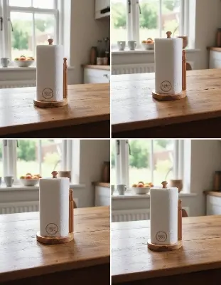 Picture of Wooden Paper Towel Holder Natural Wood Countertop Vertical Tissue Holder Rack Kitchen Paper Hanger Rack Countertop Wooden Paper Roll Holder for Kitchen Bedroom Living Room Home Decoration 1 pcs - Multicolor
