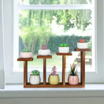 Picture of multi user wooden flower vase stand ( 6 in 1 ) - Multicolor