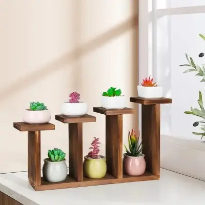 Picture of multi user wooden flower vase stand ( 6 in 1 ) - Multicolor