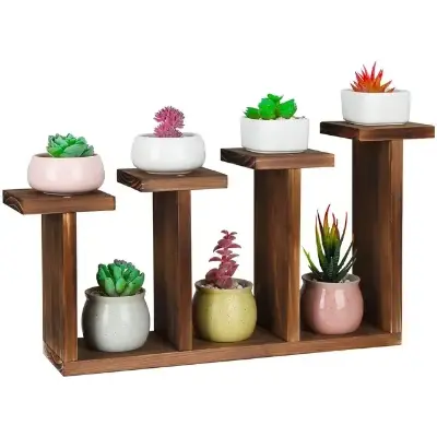 Picture of multi user wooden flower vase stand ( 6 in 1 ) - Multicolor
