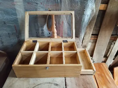 Picture of wooden jewellery box ,cosmetiscs  box tea organizer box with drawer and glass lid - Multicolor