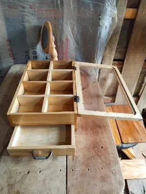 Picture of wooden jewellery box ,cosmetiscs  box tea organizer box with drawer and glass lid - Multicolor